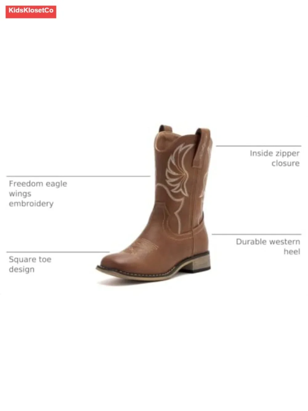 Kids Western Boots Embroidered Square Toe Mid Calf Riding Shoes